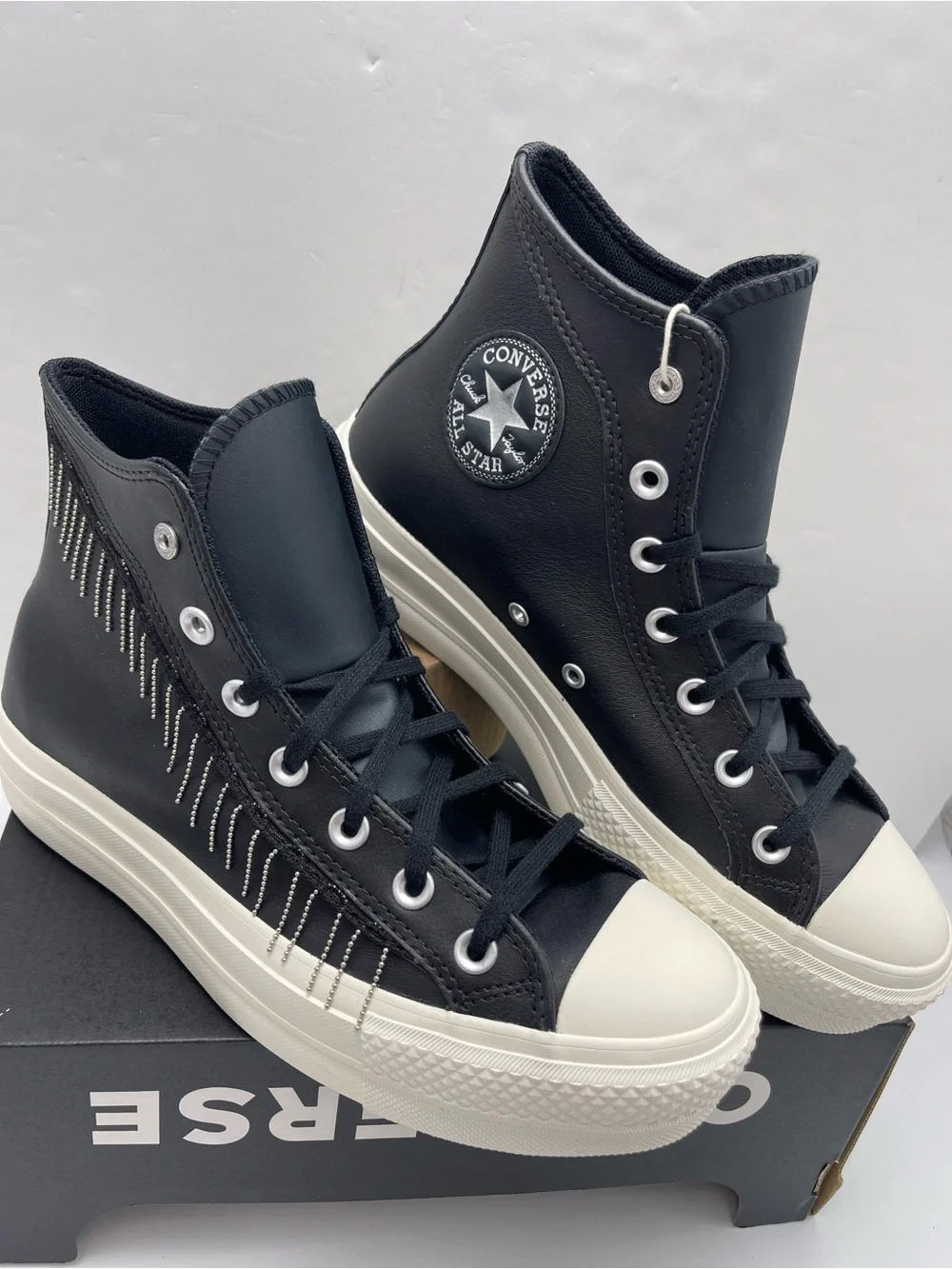 Converse A15473C CTAS LIFT HI Leather BLACK/EGRET/SILVER Platform Sneakers
